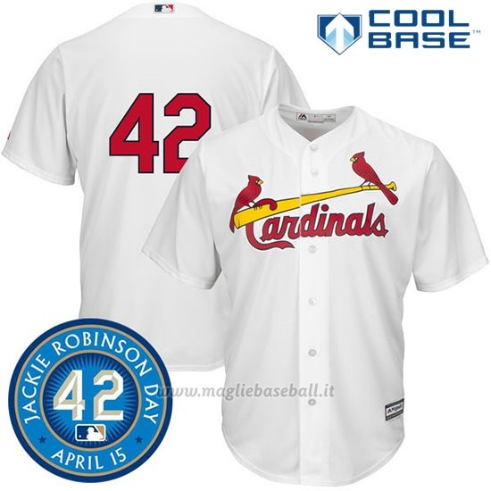 Maglia Baseball Uomo St. Louis Cardinals Jackie Robinson Cool Base Bianco Majestic